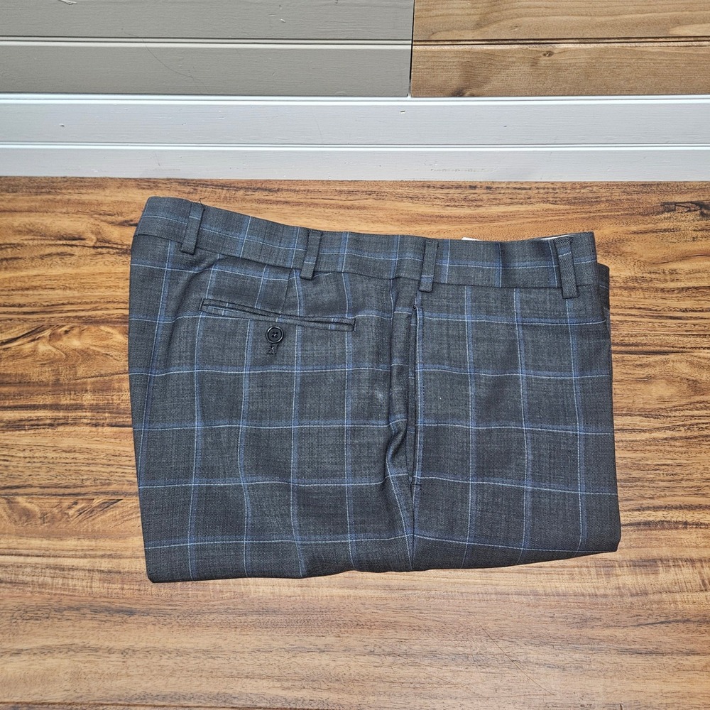 Brooks Brothers Regent Fit Plaid Dress Pants Mens 40x30 Grey Blue Windowpane
